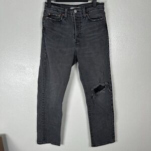 Levis Womens Size 28 Wedgie Straight Jeans Distressed Gray Black Wash Button Fly